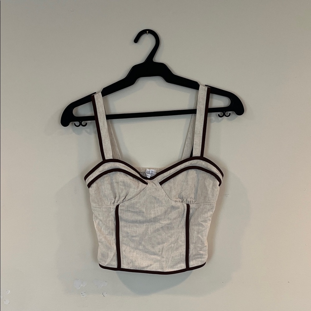 Sienna Sky Cream Cropped Top with Brown Trim Size Small